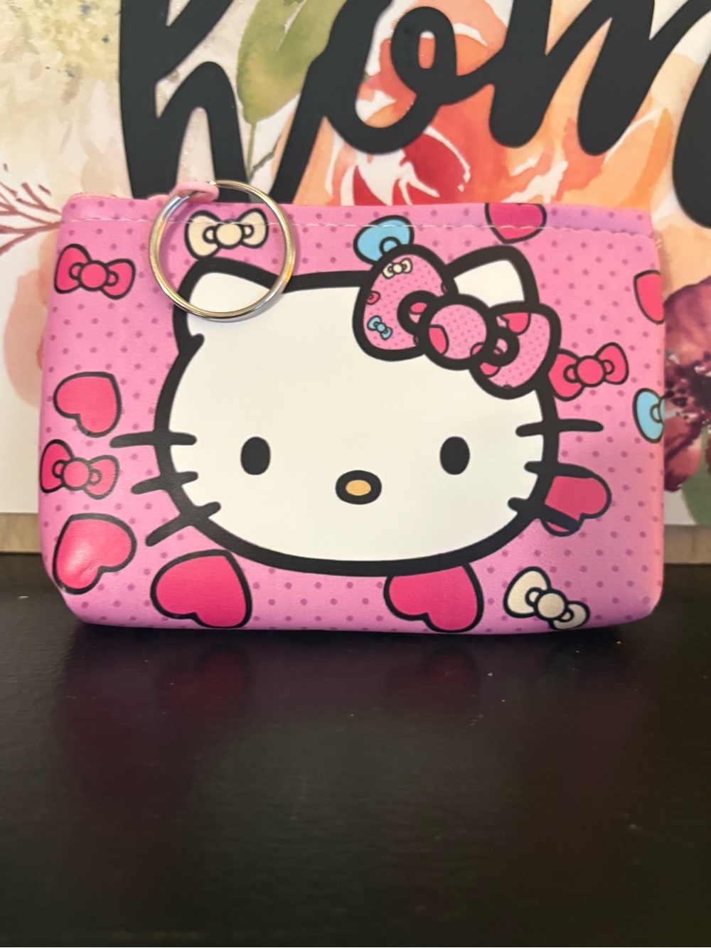 4/2♥️Hello Kitty Pink Heart Zip Coin Pouch with Keyring